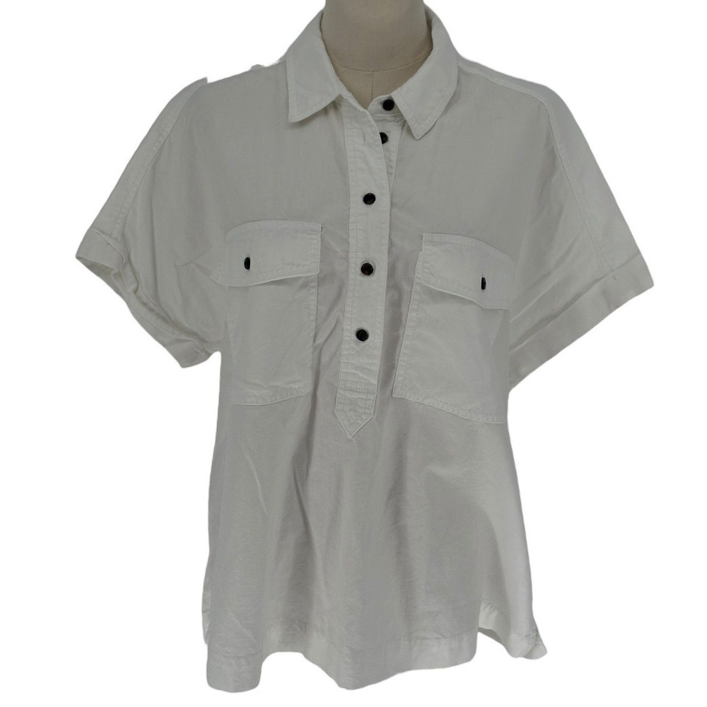 Universal Thread Button Up Shirt‎ White Short Sleeve Utility Pockets Large